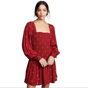 Free People Two Faces Floral Mini Dress Ruby Red